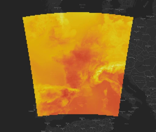 coverage map of the arome-001 dataset over western Europe, rendered from real model output